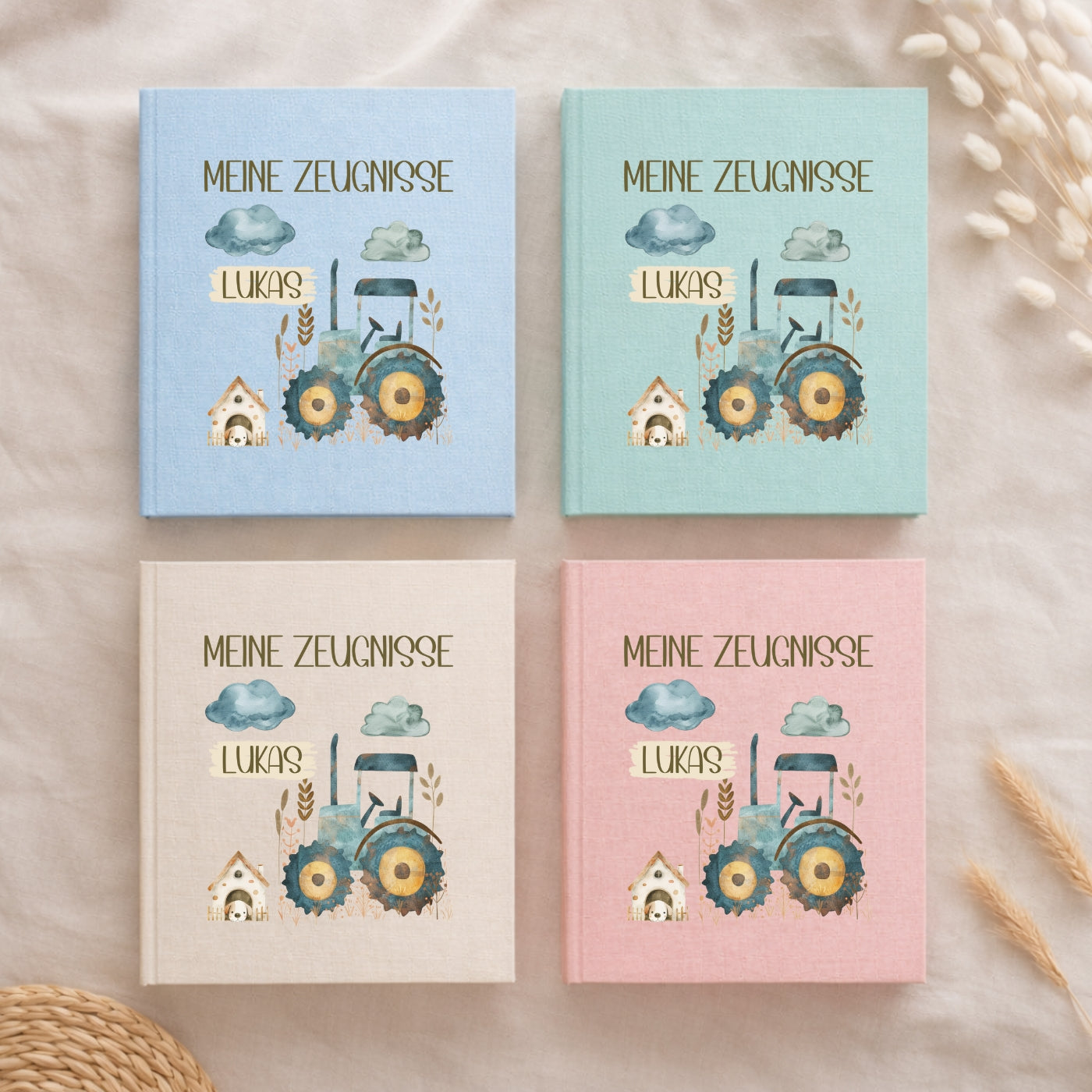 Zeugnismappe Leinen Bauernhof personalisiert A4