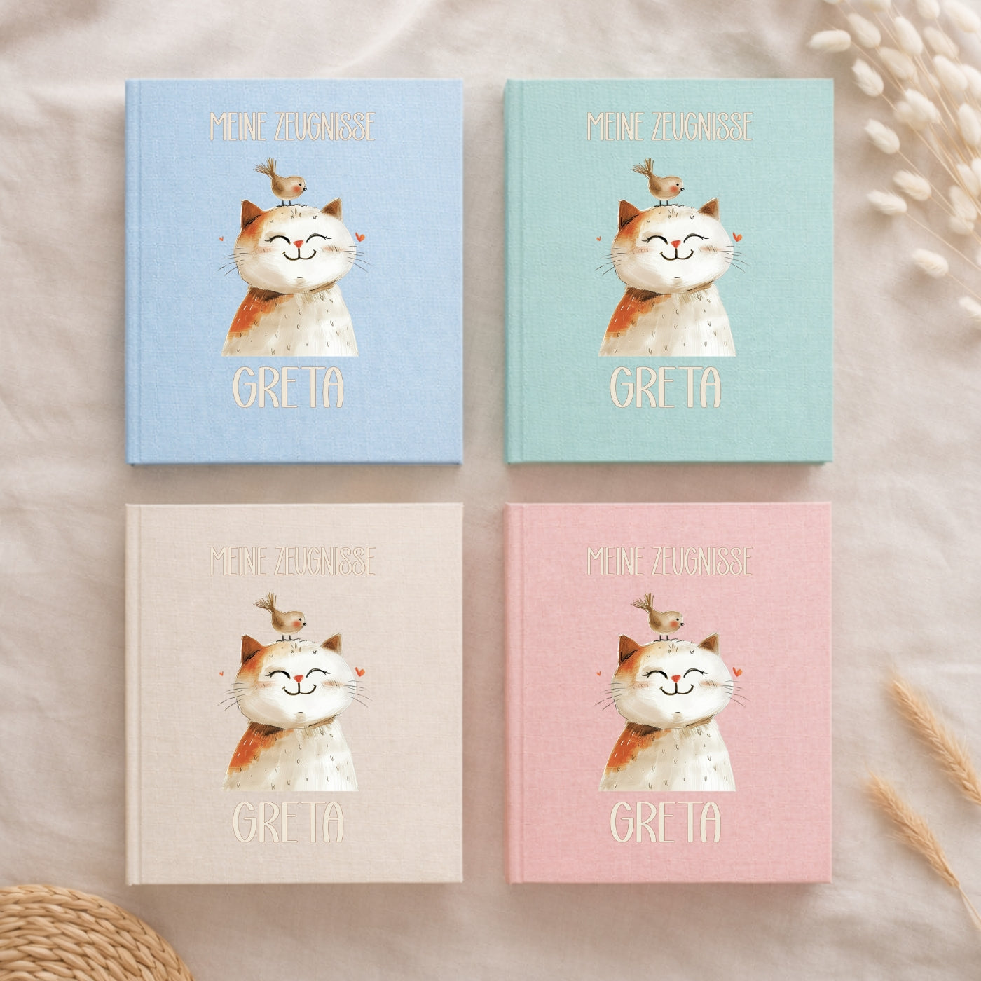 Zeugnismappe sanfte Tiermotive personalisiert A4