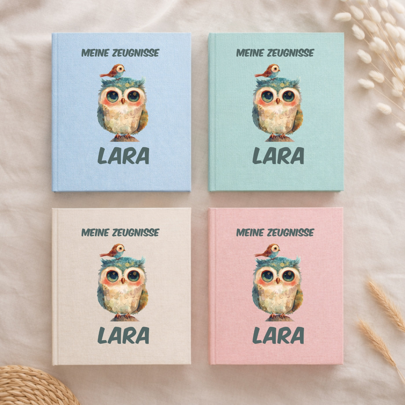 Zeugnismappe bunte Tiermotive personalisiert A4