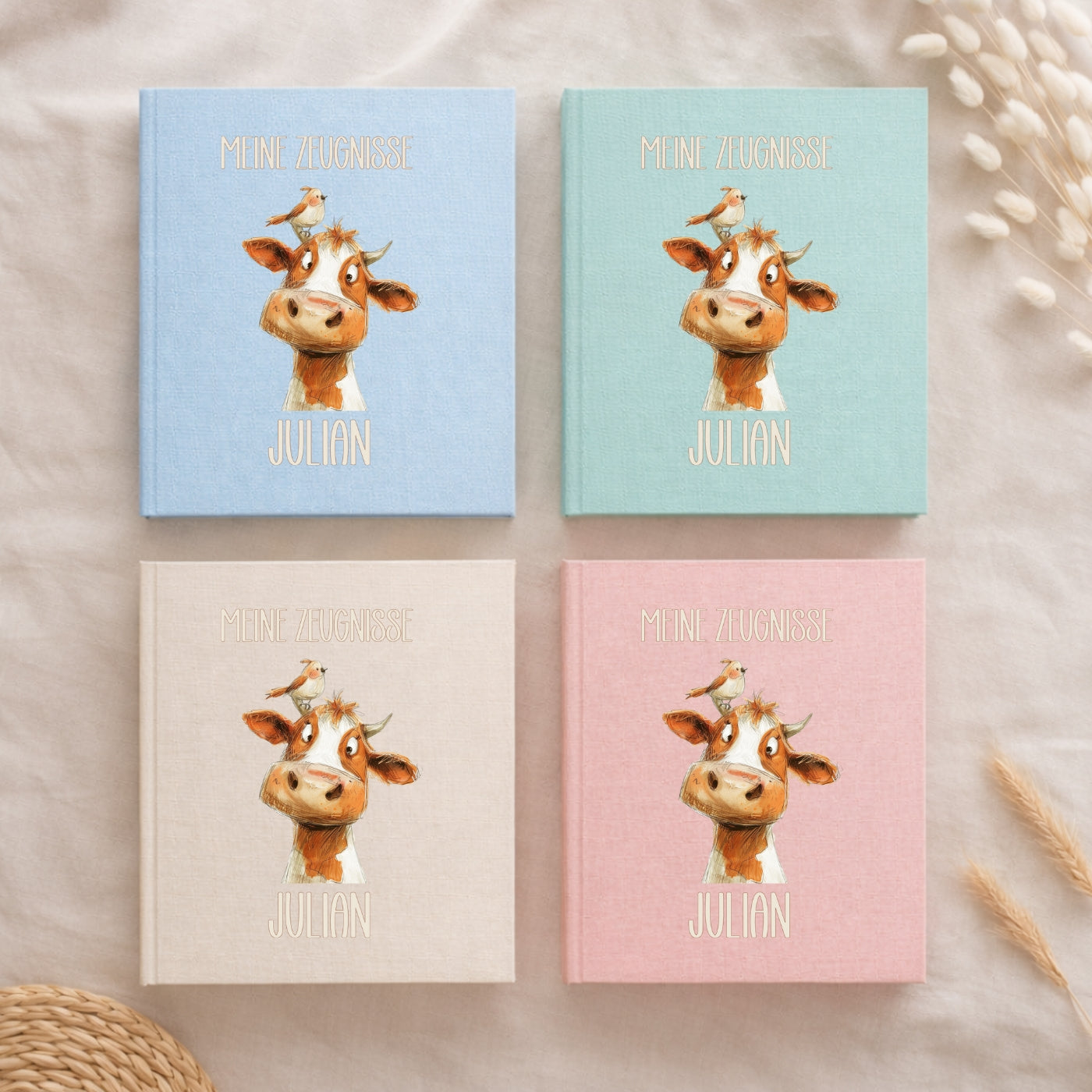 Zeugnismappe sanfte Tiermotive personalisiert A4