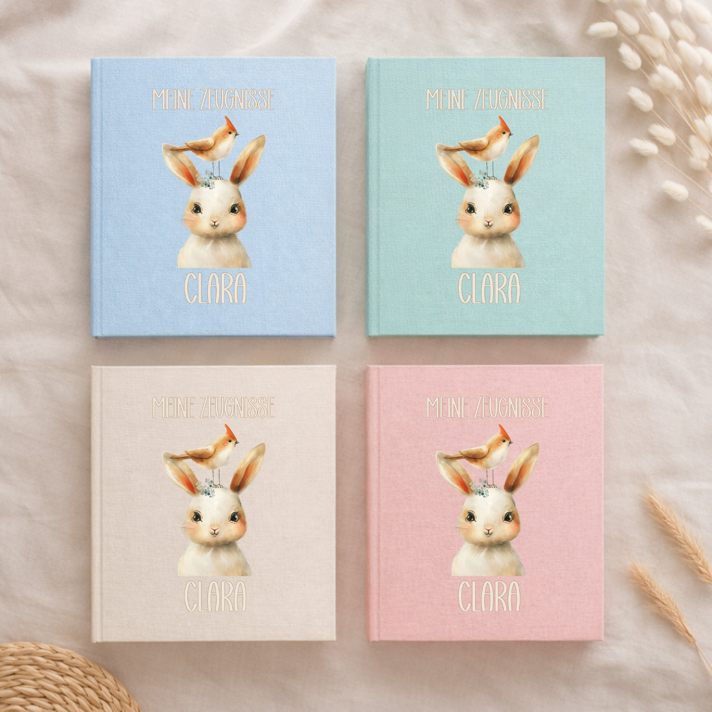 Zeugnismappe sanfte Tiermotive personalisiert A4