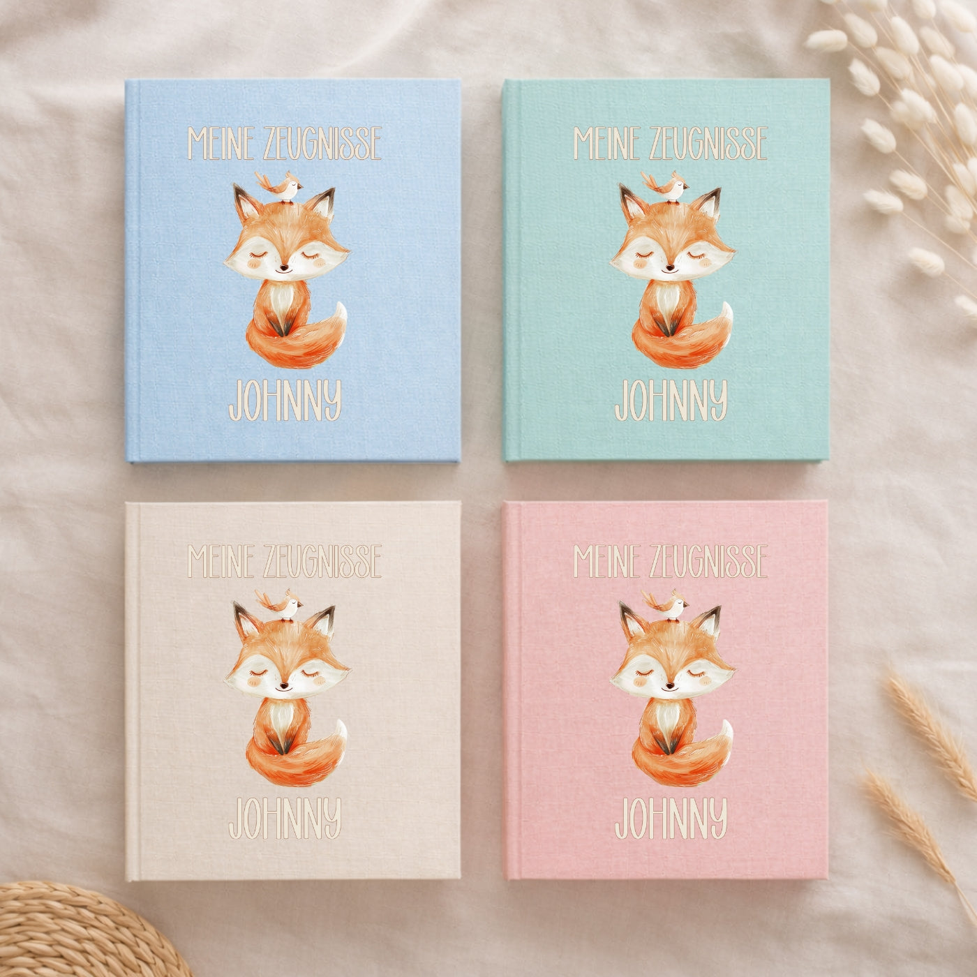 Zeugnismappe sanfte Tiermotive personalisiert A4