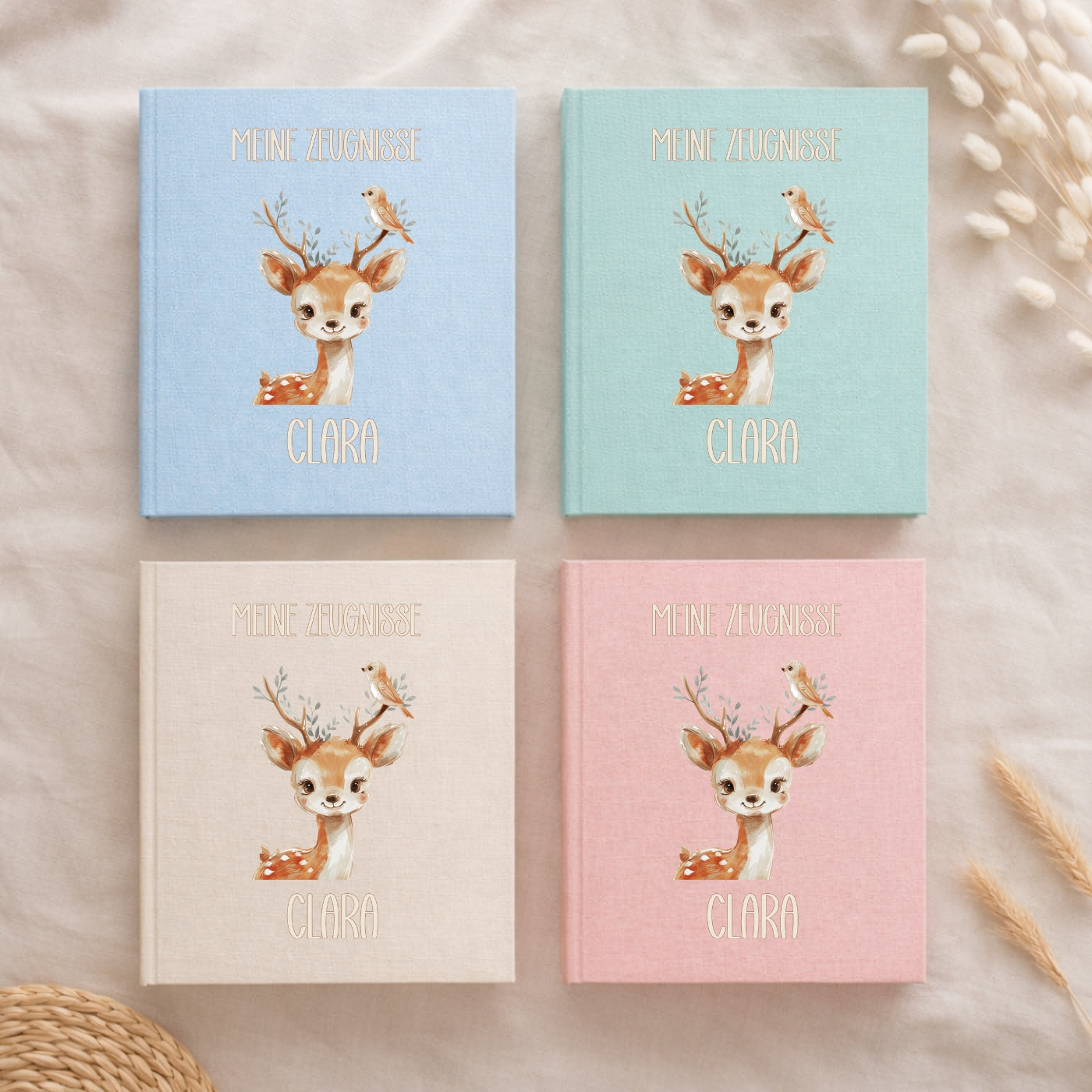 Zeugnismappe sanfte Tiermotive personalisiert A4