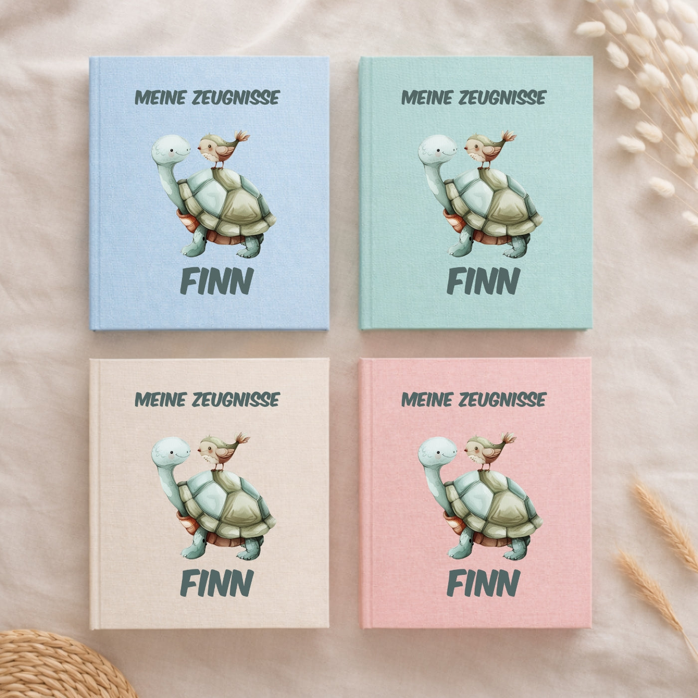 Zeugnismappe bunte Tiermotive personalisiert A4