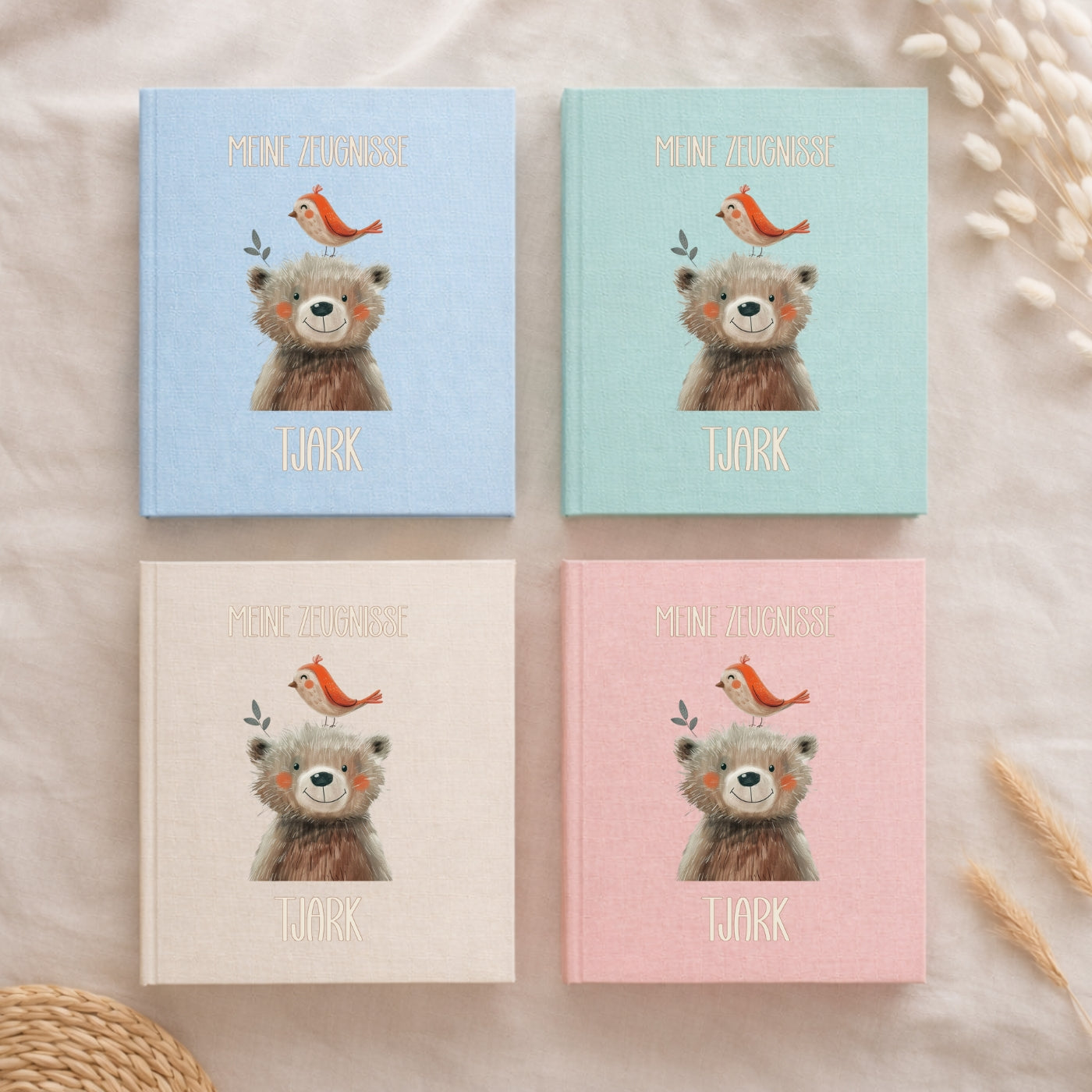 Zeugnismappe sanfte Tiermotive personalisiert A4