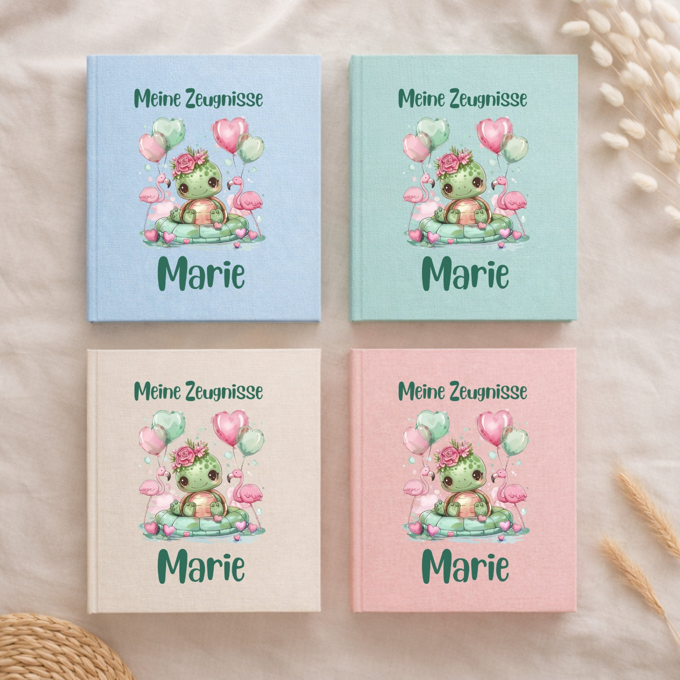 Zeugnismappe Grüne Tierchen personalisiert A4