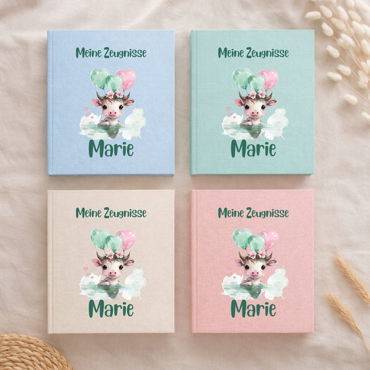 Zeugnismappe Grüne Tierchen personalisiert A4