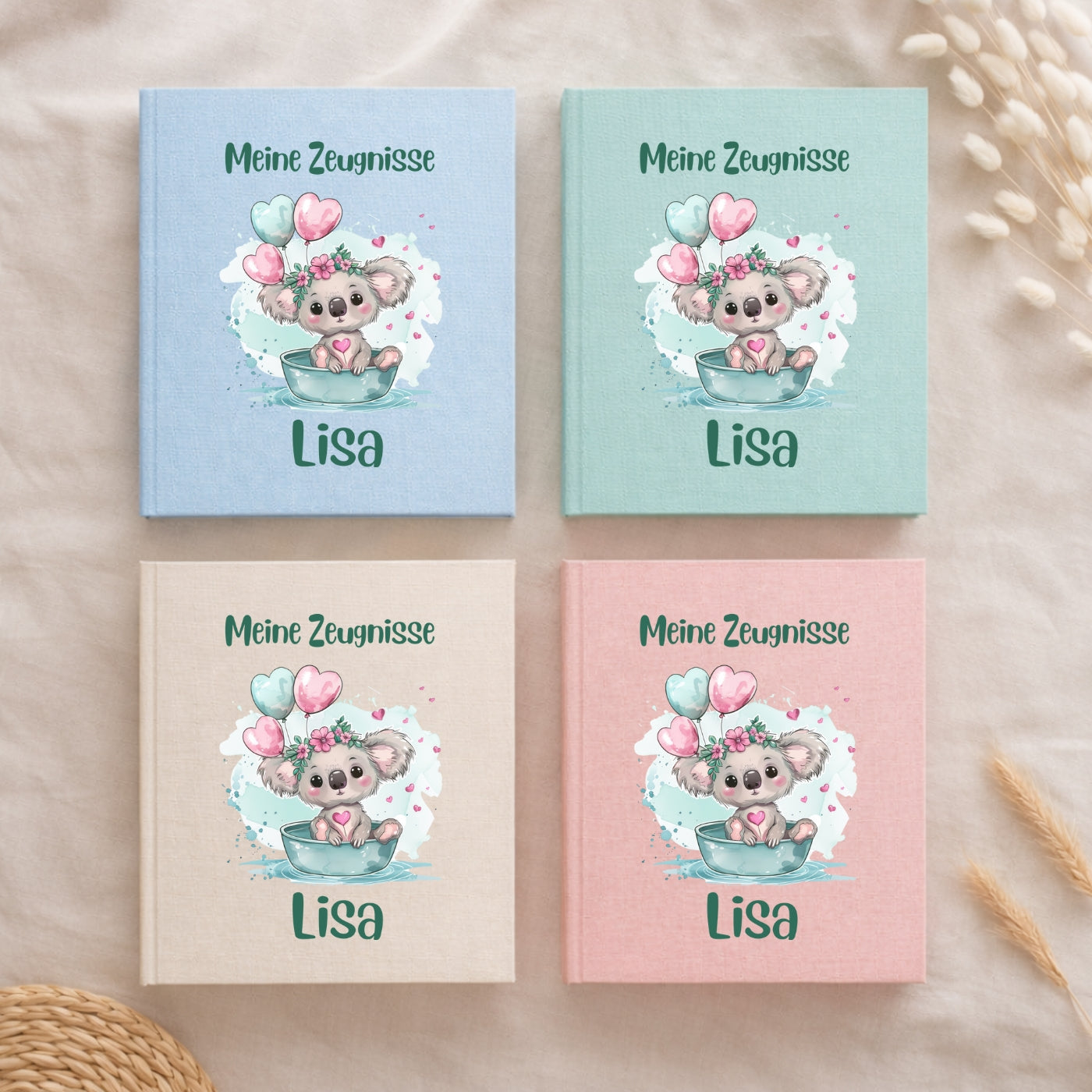 Zeugnismappe Grüne Tierchen personalisiert A4