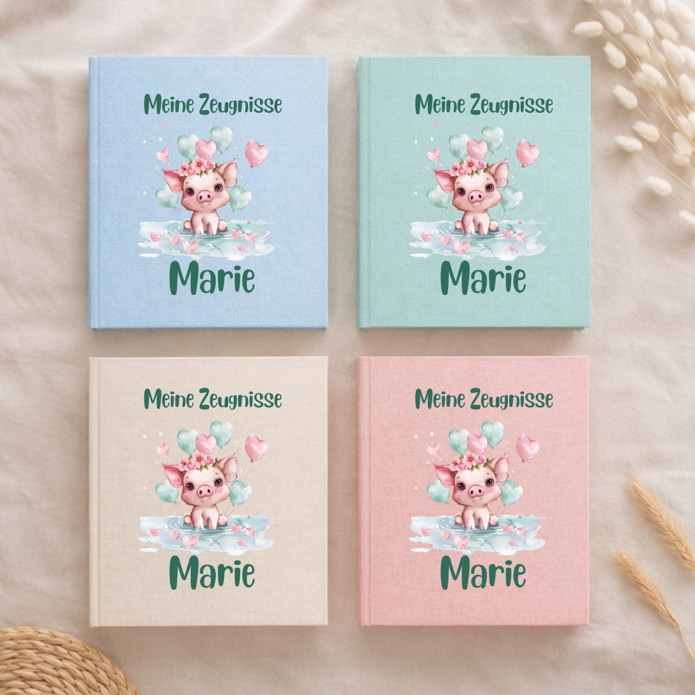 Zeugnismappe Grüne Tierchen personalisiert A4