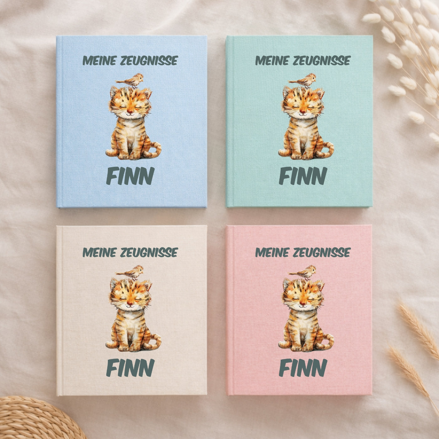 Zeugnismappe bunte Tiermotive personalisiert A4