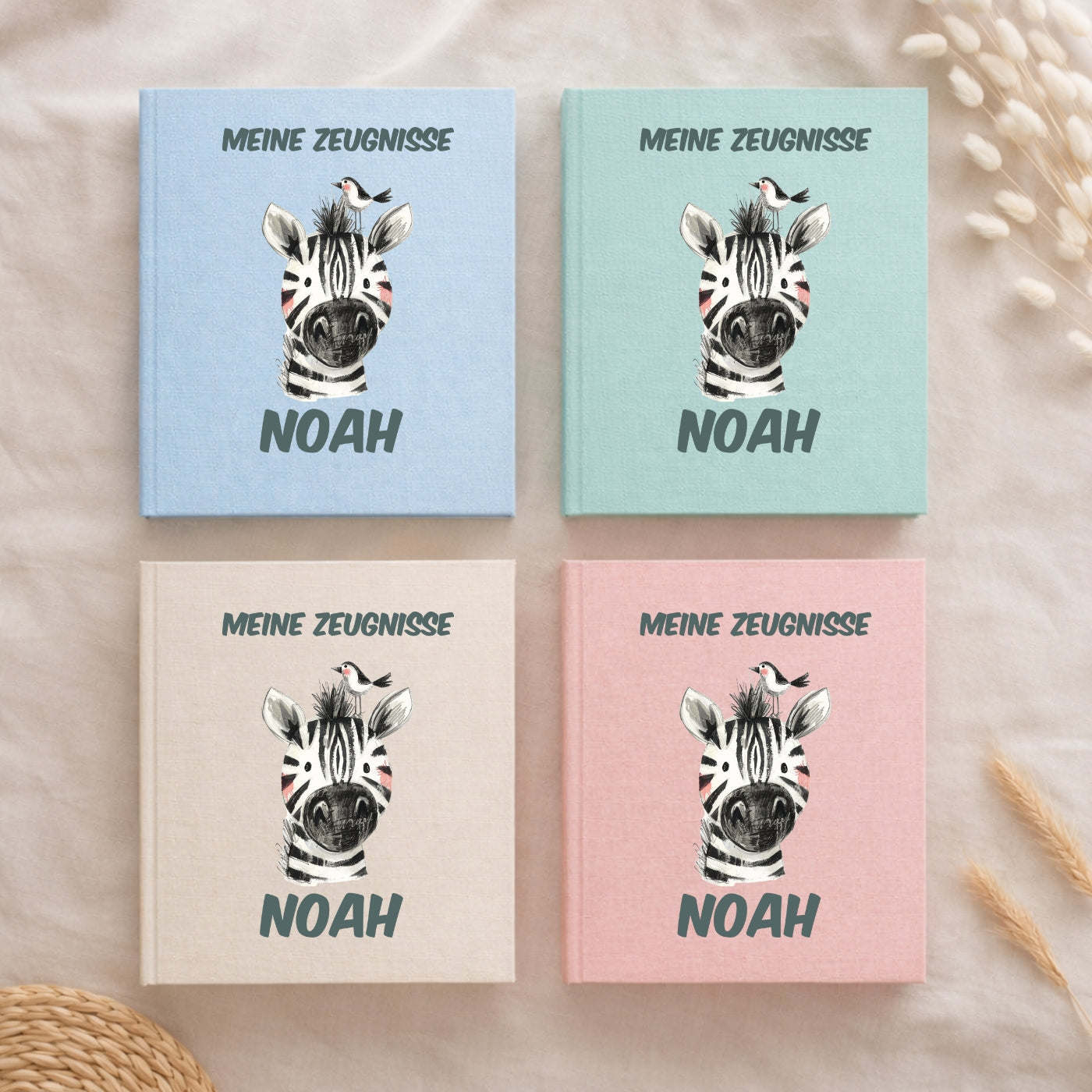 Zeugnismappe bunte Tiermotive personalisiert A4