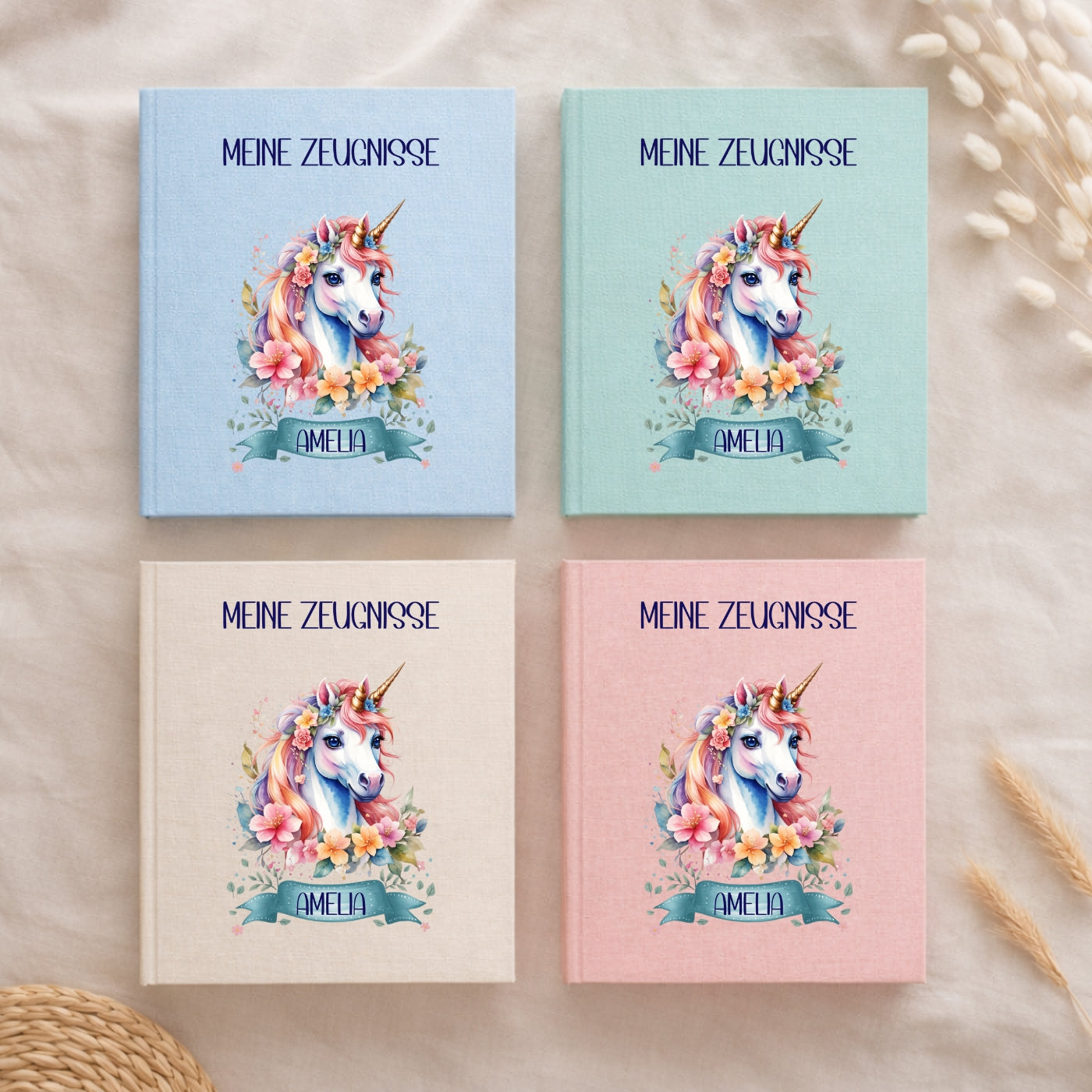 Zeugnismappe Einhorn personalisiert A4