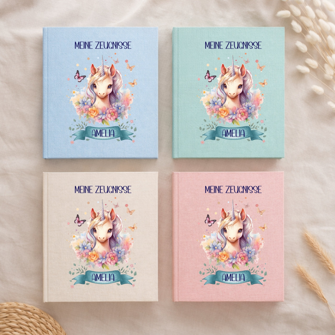 Zeugnismappe Einhorn personalisiert A4