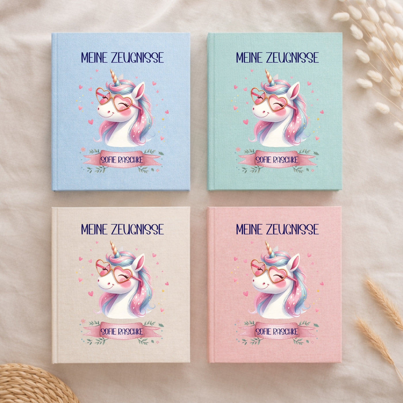 Zeugnismappe Einhorn personalisiert A4