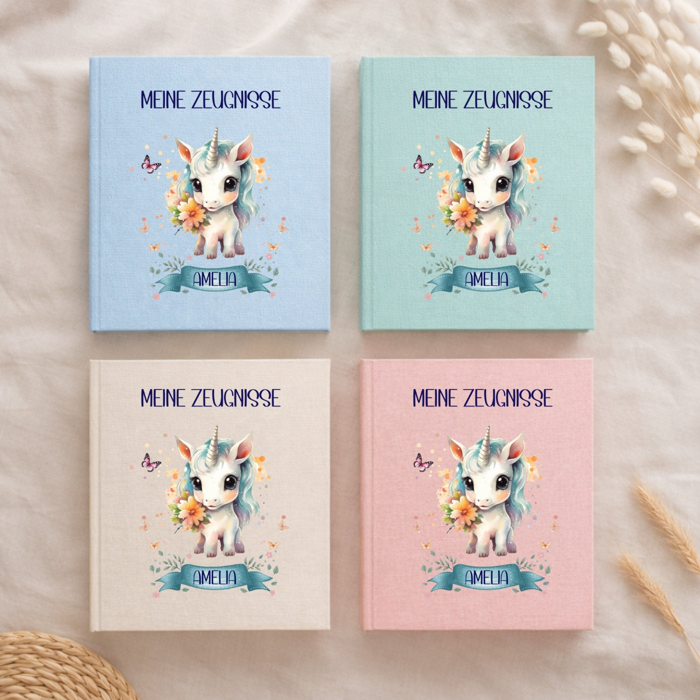 Zeugnismappe Einhorn personalisiert A4