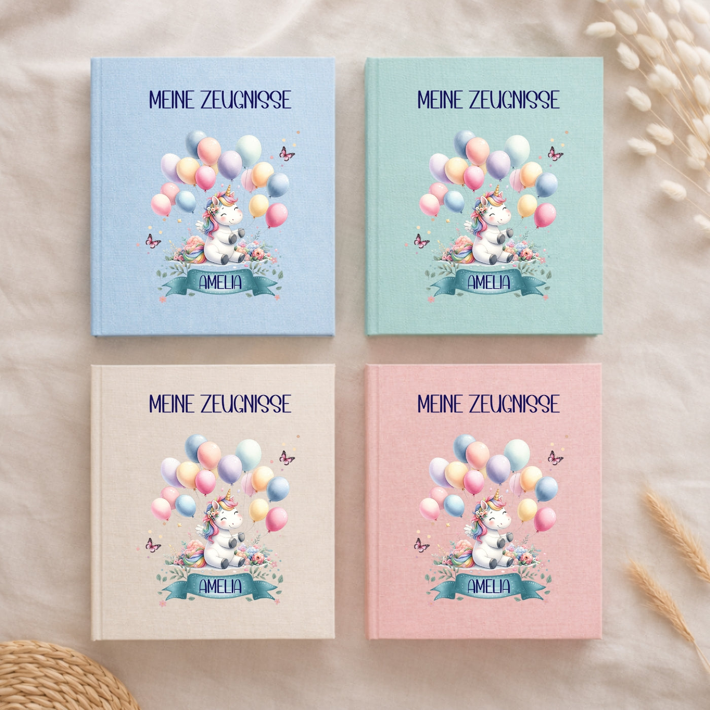 Zeugnismappe Einhorn personalisiert A4