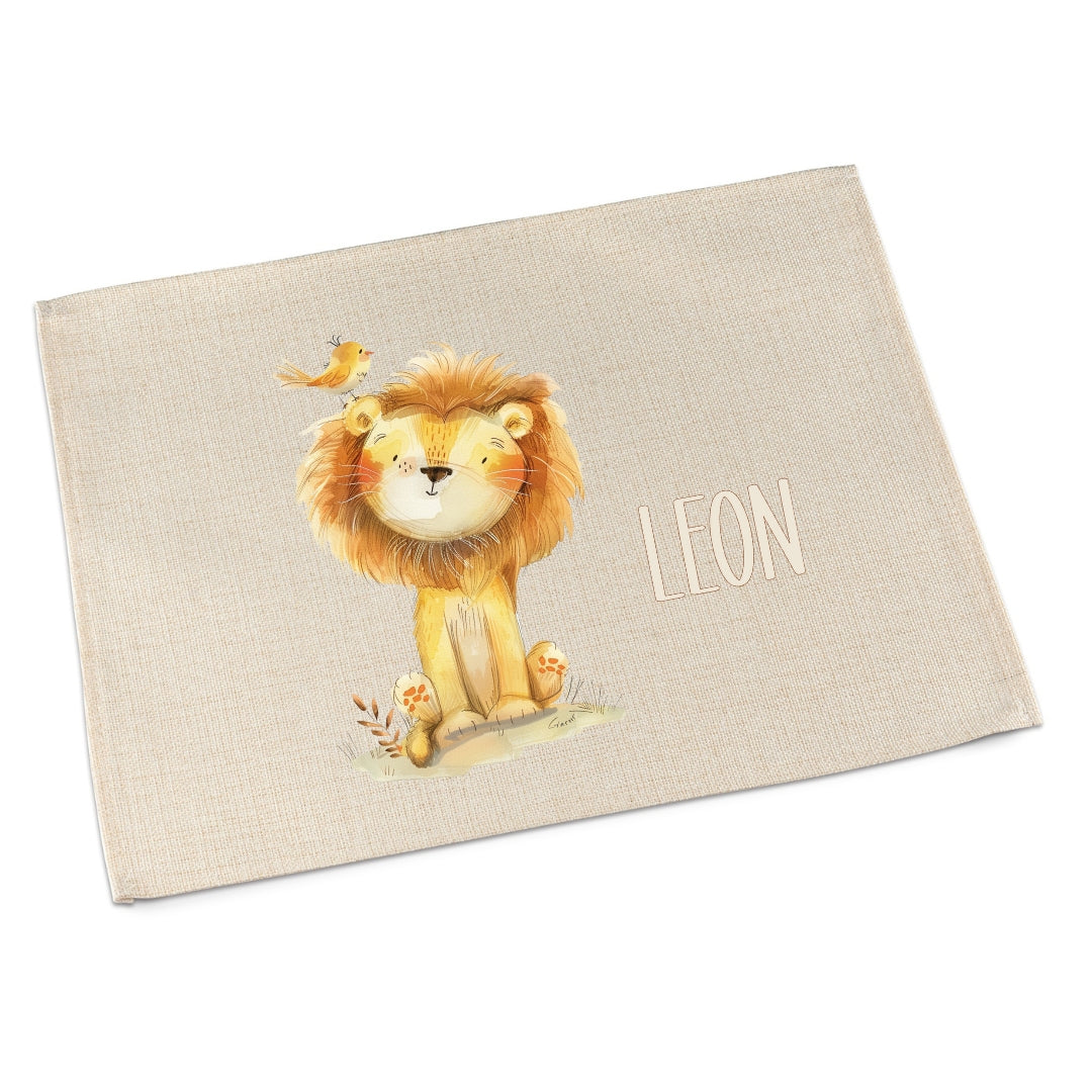 Platzdeckchen Kinder abwaschbar – personalisiertes Tischset Löwe & Fuchs