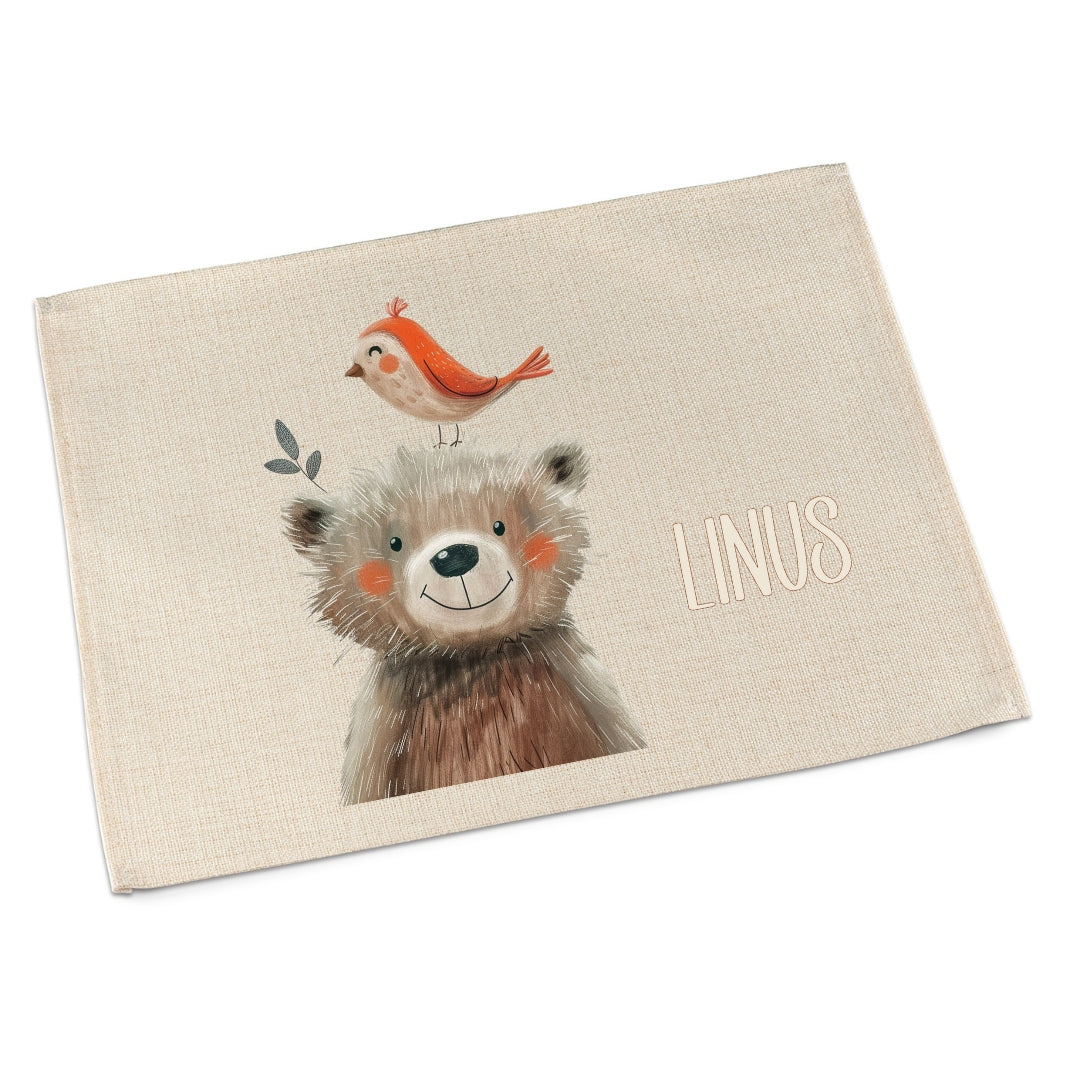 Platzdeckchen Kinder abwaschbar – personalisiertes Tischset Löwe & Fuchs