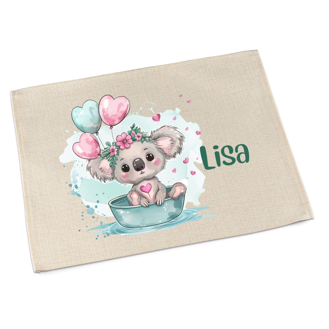 Personalisierbares Platzdeckchen Kinder – Koala, Katze & Schildkröte, waschbar