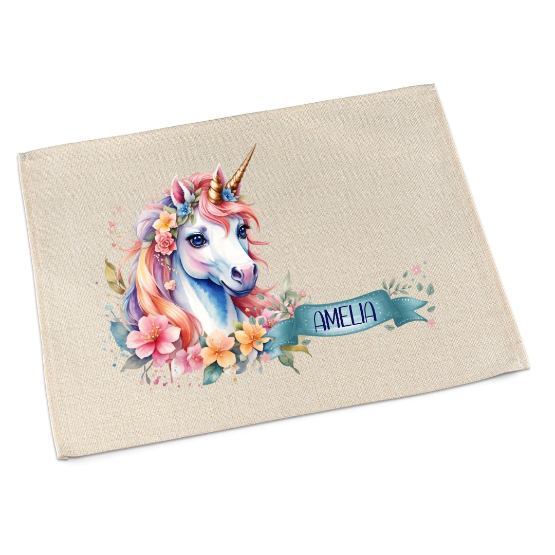 Platzdeckchen Einhorn personalisiert – abwaschbar & waschbar für Kinder
