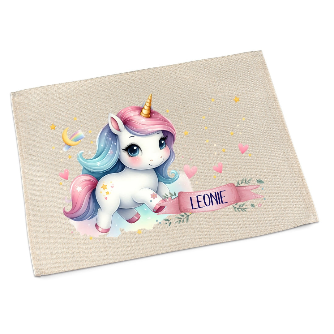 Platzdeckchen Einhorn personalisiert – abwaschbar & waschbar für Kinder