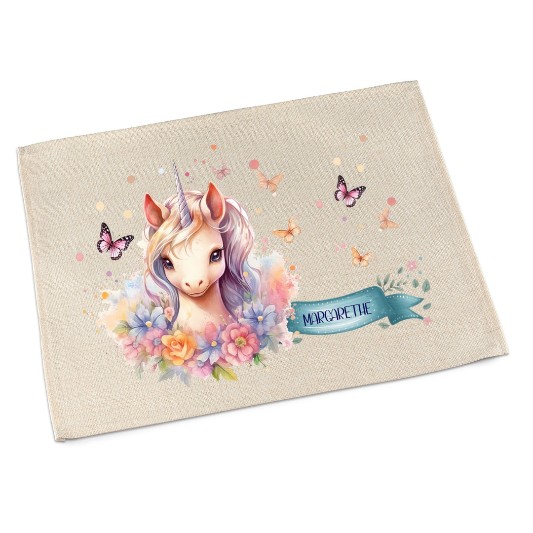 Platzdeckchen Einhorn personalisiert – abwaschbar & waschbar für Kinder