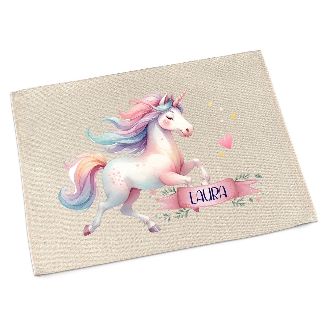 Platzdeckchen Einhorn personalisiert – abwaschbar & waschbar für Kinder