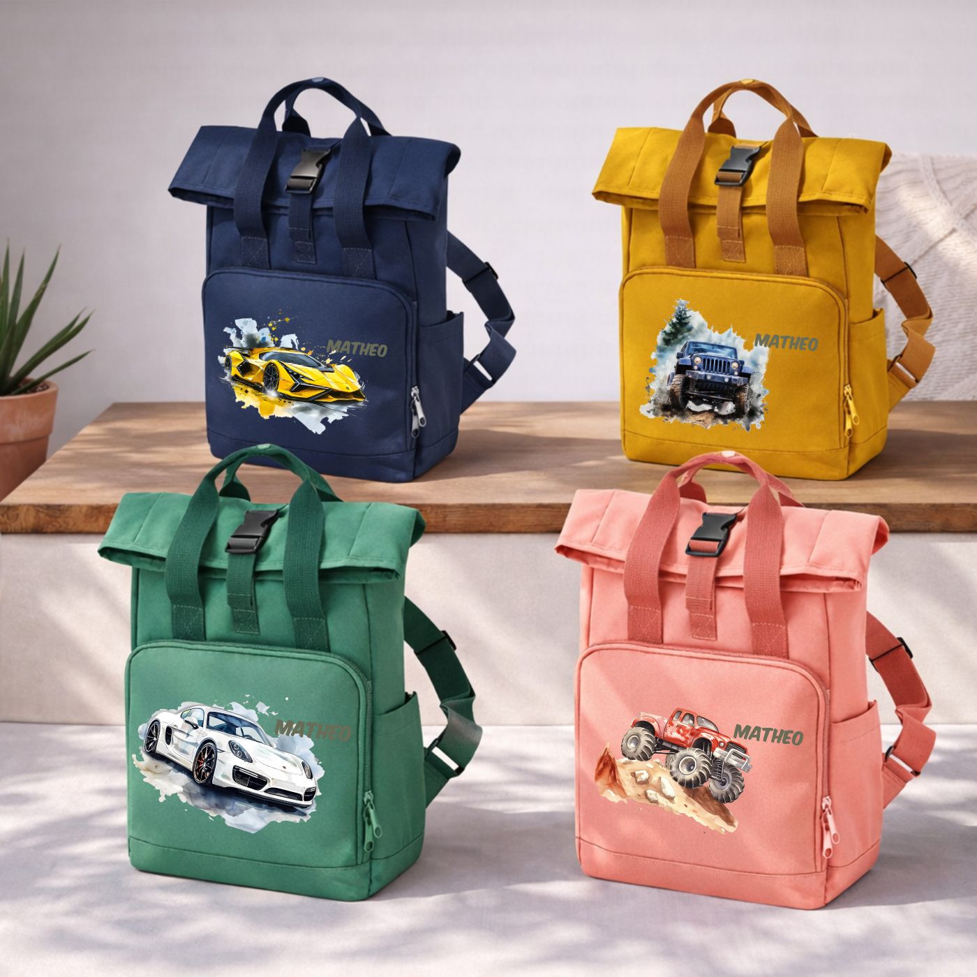 Kinder Rucksack mit Auto Motiven und Namen