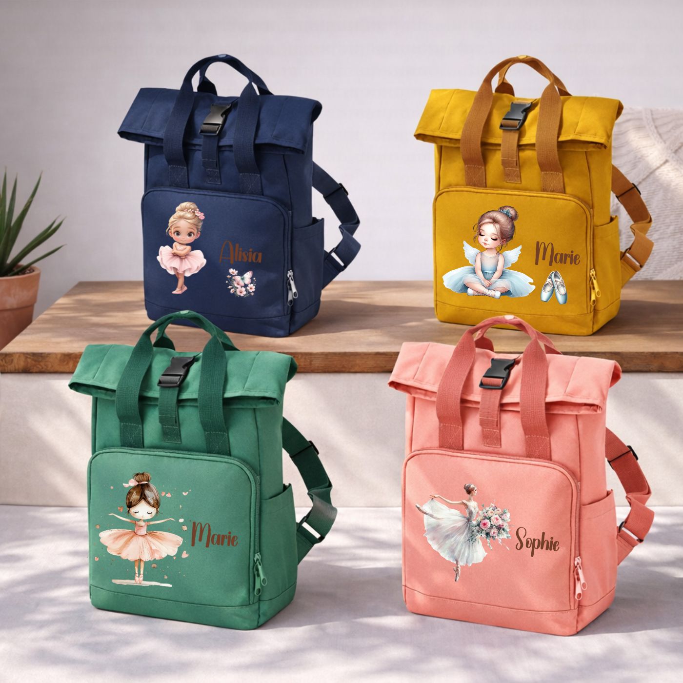 Rucksack für Mädchen mit Ballerina Motiven und Namen