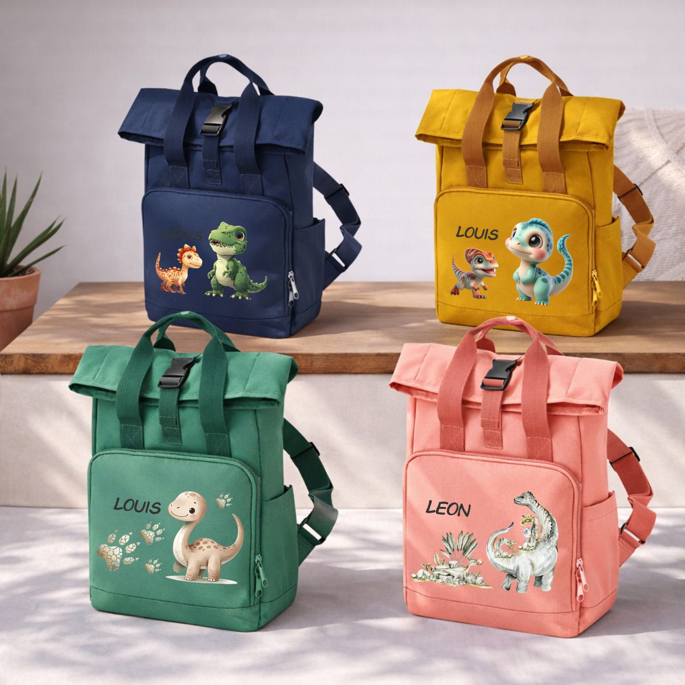 Rucksack für Kinder Dino mit Namen