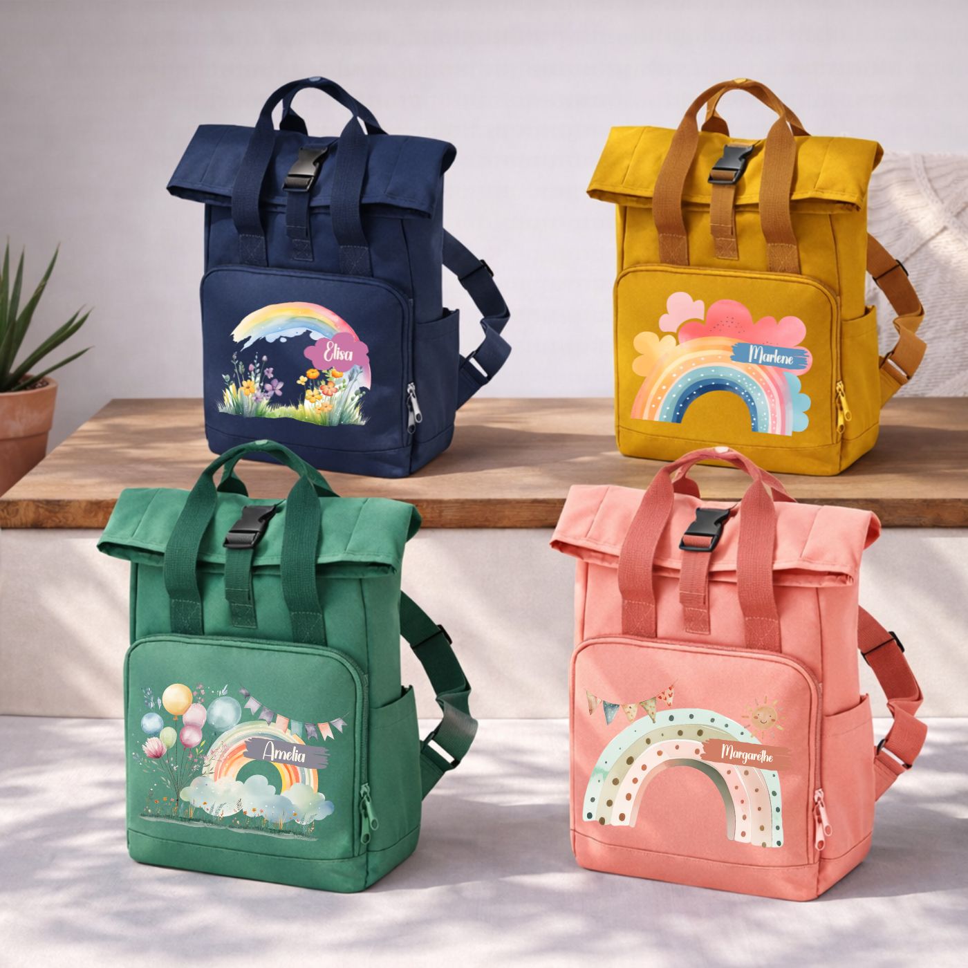 Kindergartentasche Rucksack Regenbogen Motive mit Namen