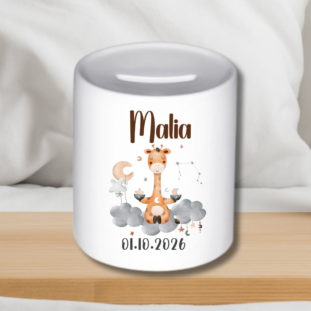 Spardose Sternzeichen mit Namen und Geburtsdatum – Personalisiertes Geschenk zur Geburt oder Taufe