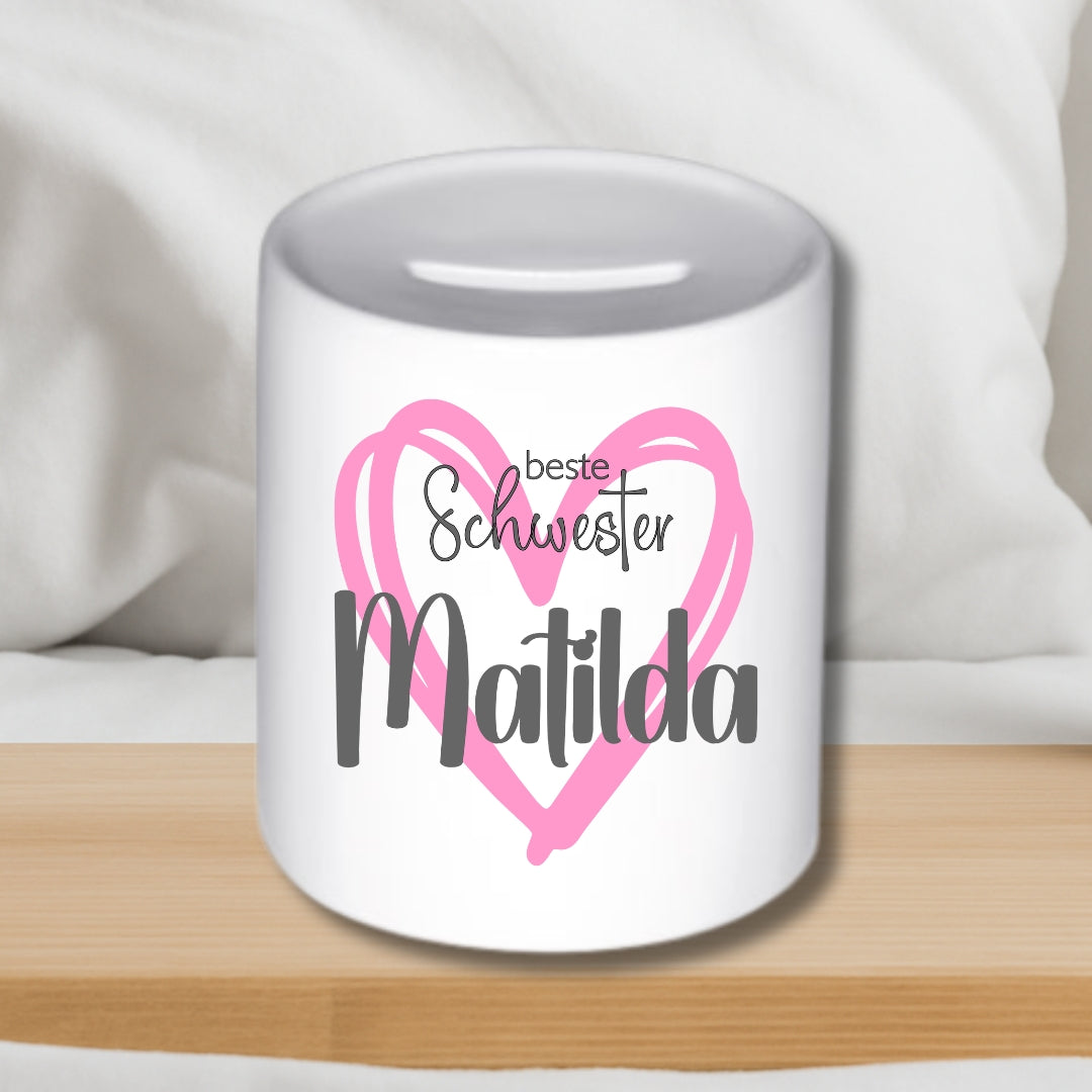 Spardose Geschwister personalisiert mit Namen Bruder Schwester Geschenk zur Geburt oder Taufe