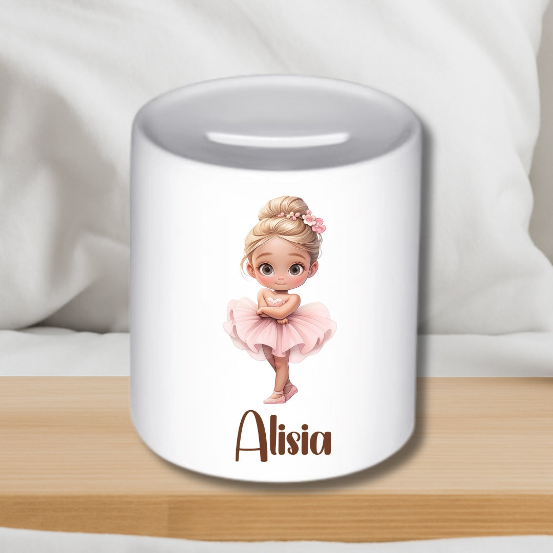 Spardose Ballerina für Kinder – Personalisierbar mit Namen