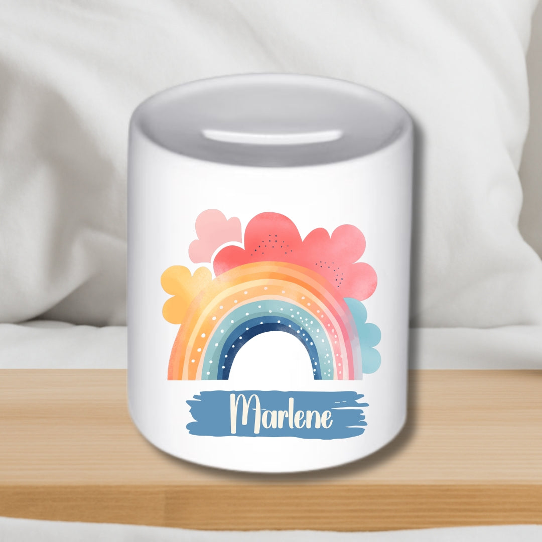Spardose Regenbogen – Personalisierte Keramik-Spardose für Kinder
