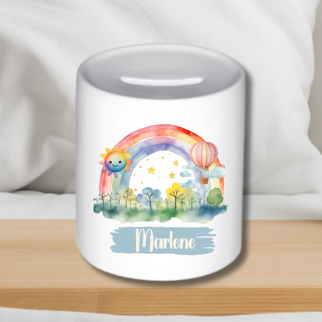 Spardose Regenbogen – Personalisierte Keramik-Spardose für Kinder
