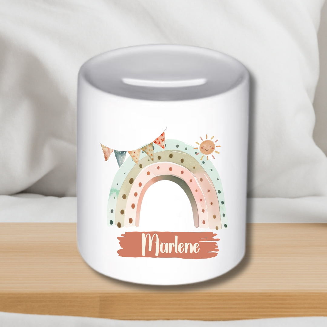 Spardose Regenbogen – Personalisierte Keramik-Spardose für Kinder