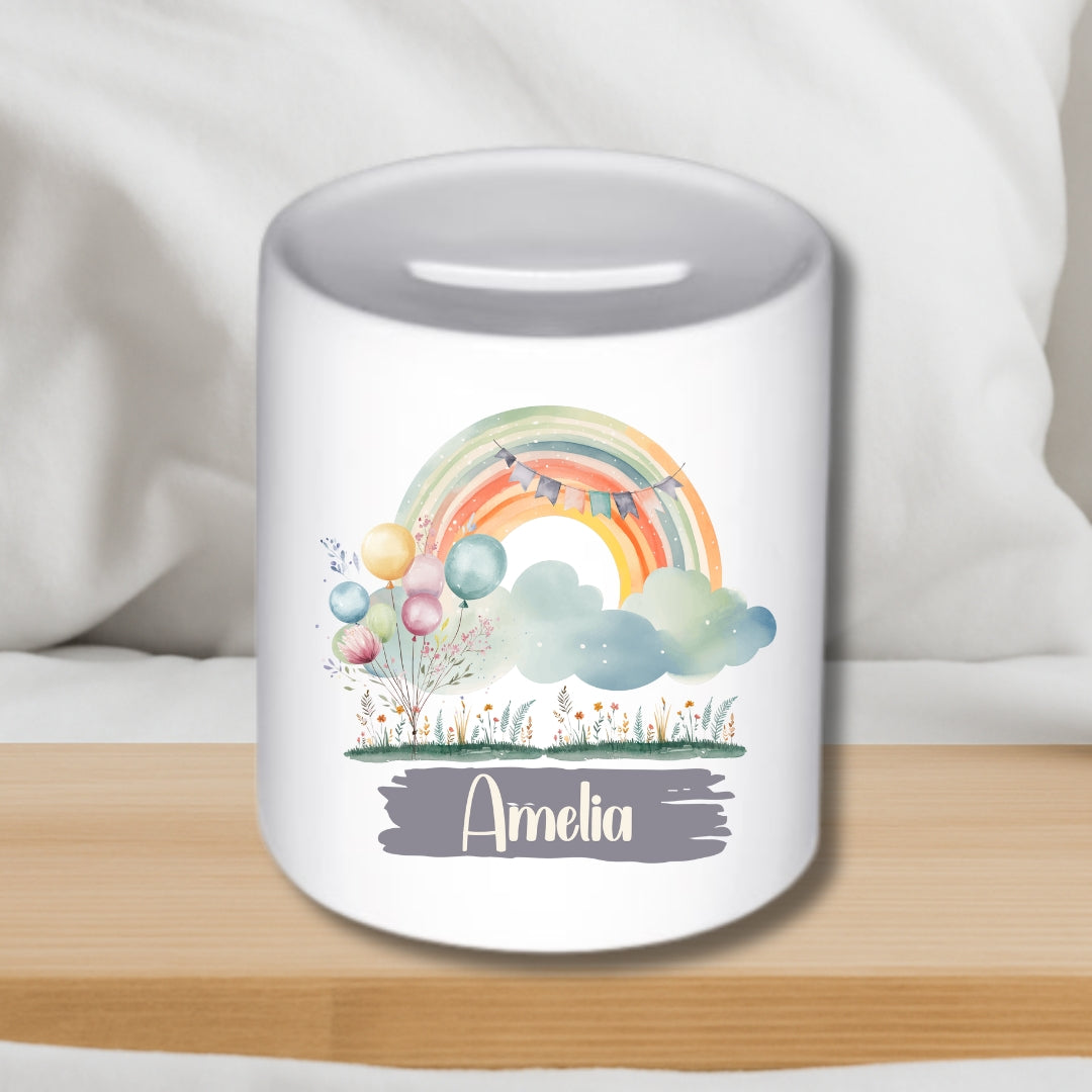 Spardose Regenbogen – Personalisierte Keramik-Spardose für Kinder