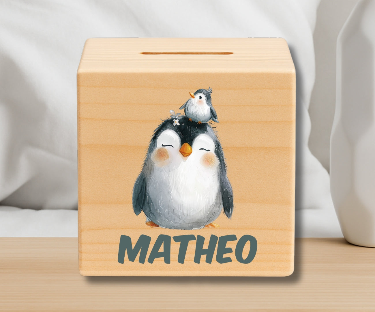 Holz Spardose Kinder personalisiert – Bunte Tiermotive mit Namen