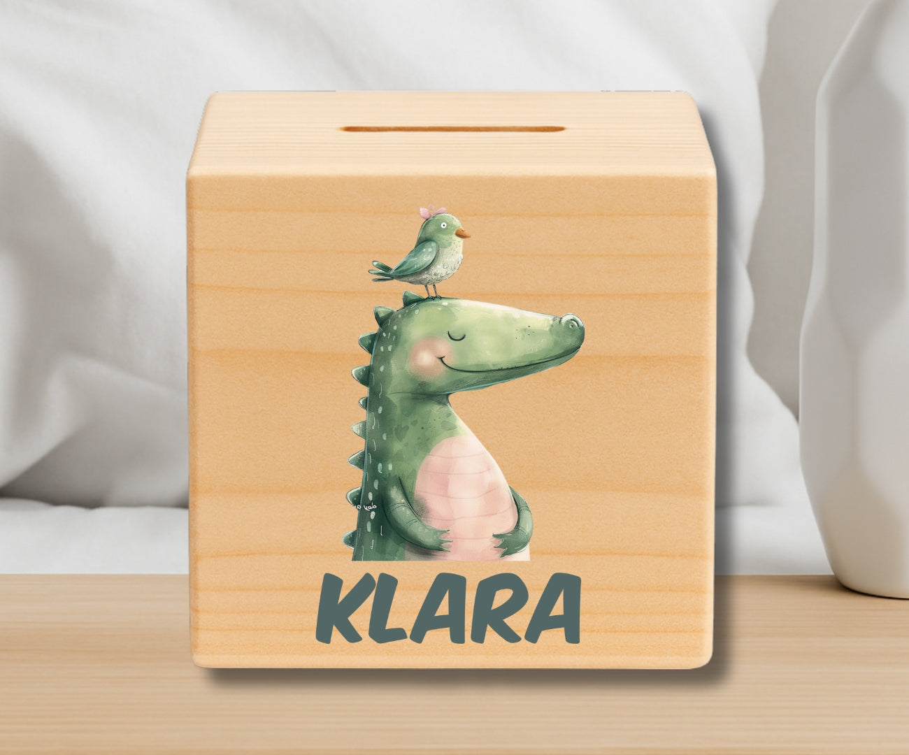 Holz Spardose Kinder personalisiert – Bunte Tiermotive mit Namen