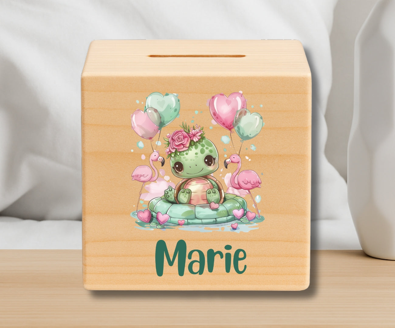 Holz Spardose Kinder personalisiert – Süße Tiermotive mit Namen – Geschenk Jungen & Mädchen