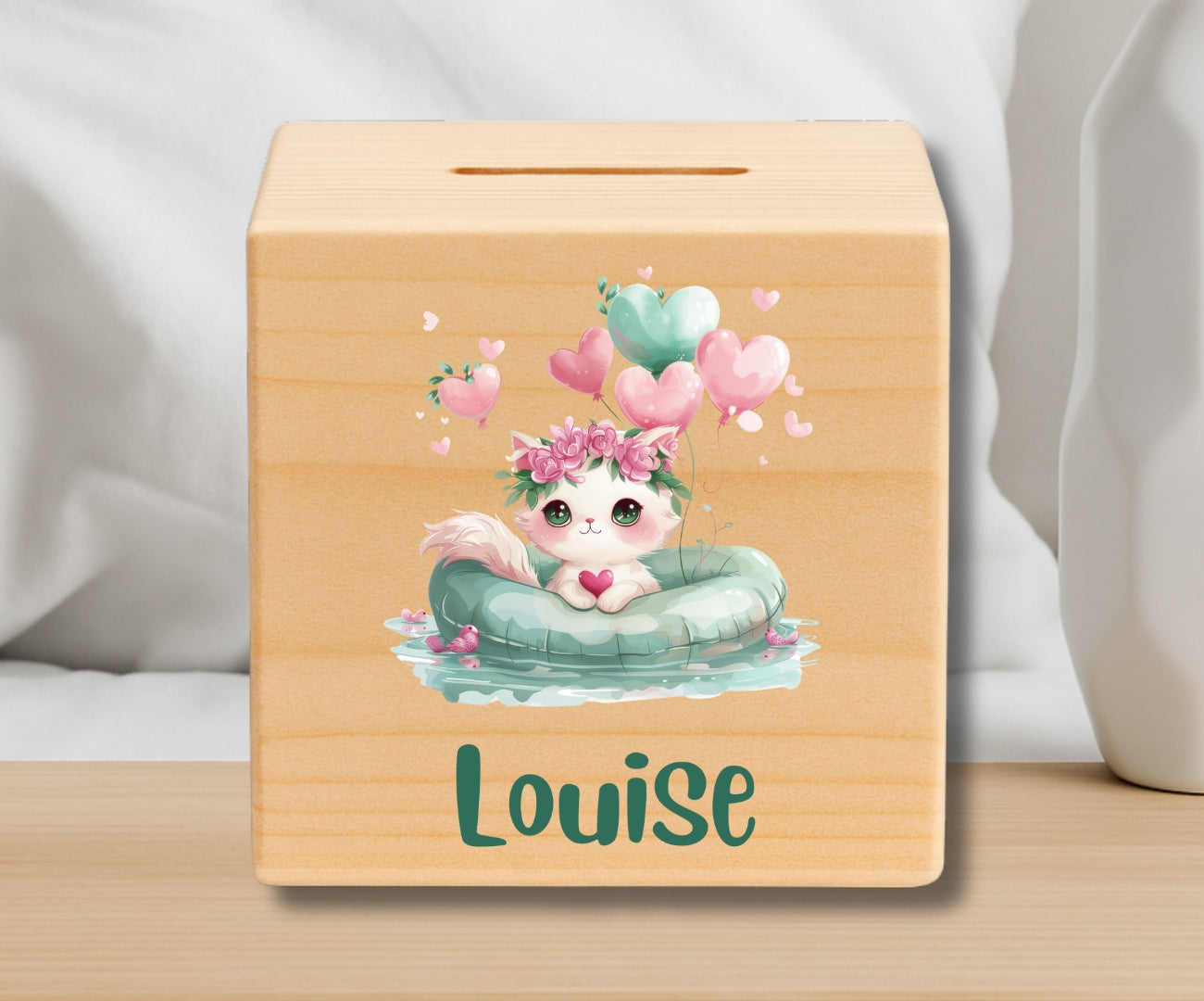 Holz Spardose Kinder personalisiert – Süße Tiermotive mit Namen – Geschenk Jungen & Mädchen