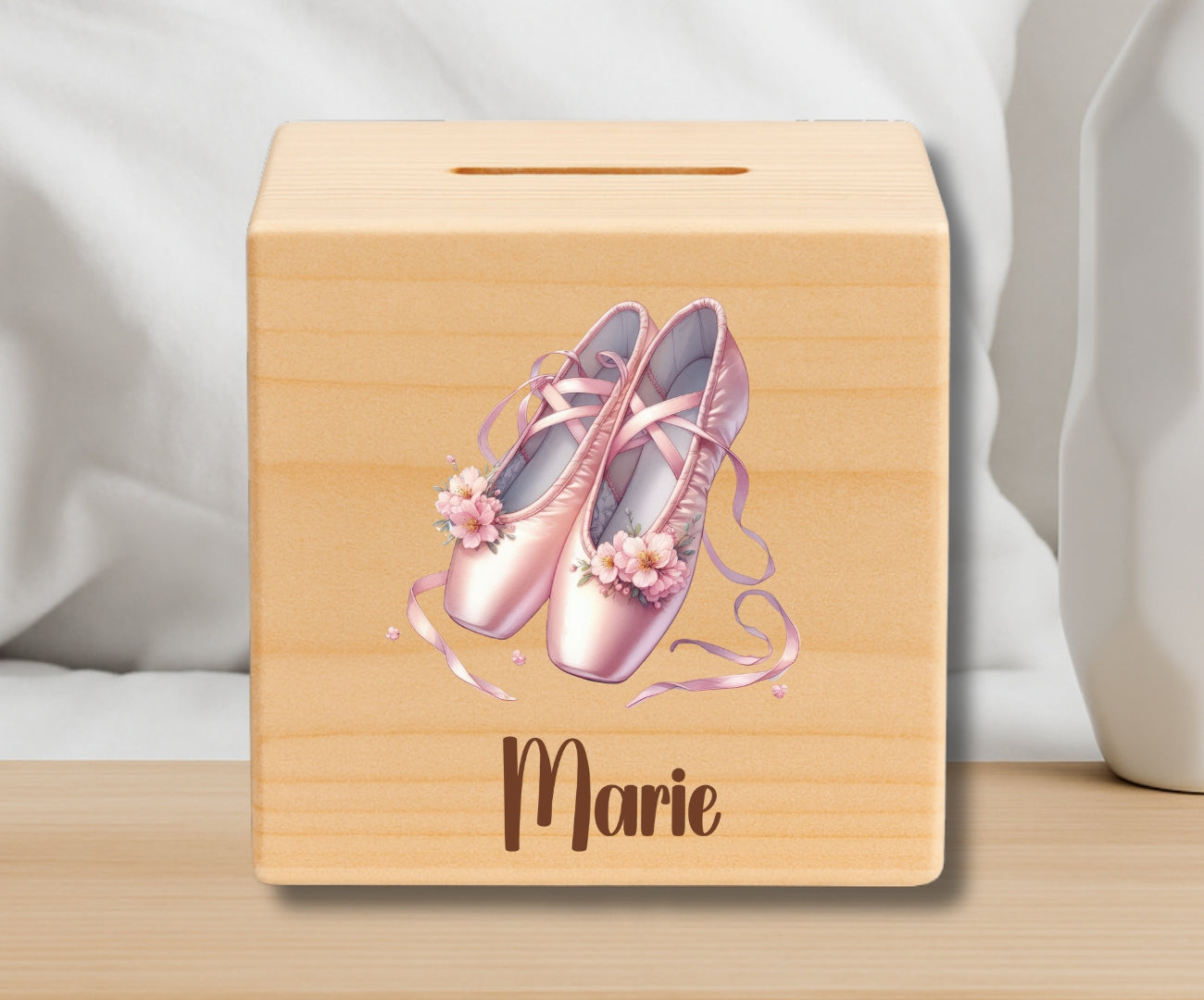 Holz Spardose Kinder personalisiert – Ballerina Motiv mit Namen