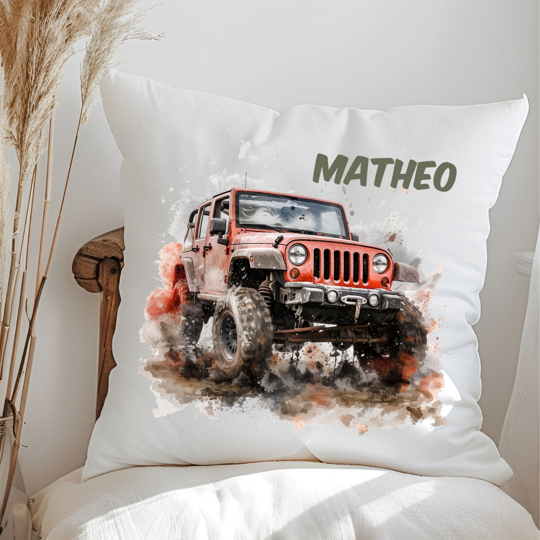 Personalisiertes Kissen mit Rennwagen & Autos – mit Namen,  flauschig weich