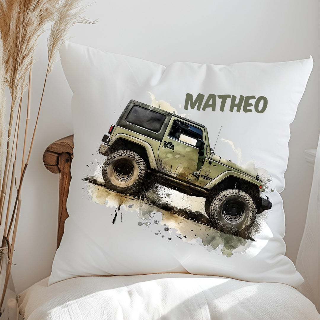Personalisiertes Kissen mit Rennwagen & Autos – mit Namen,  flauschig weich