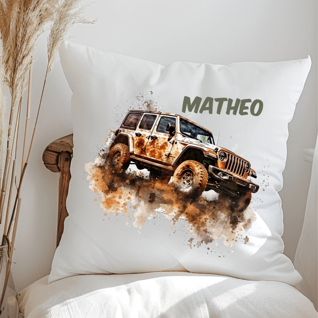 Personalisiertes Kissen mit Rennwagen & Autos – mit Namen,  flauschig weich