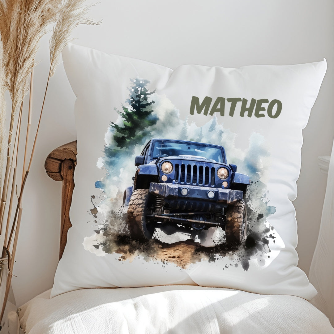 Personalisiertes Kissen mit Rennwagen & Autos – mit Namen,  flauschig weich