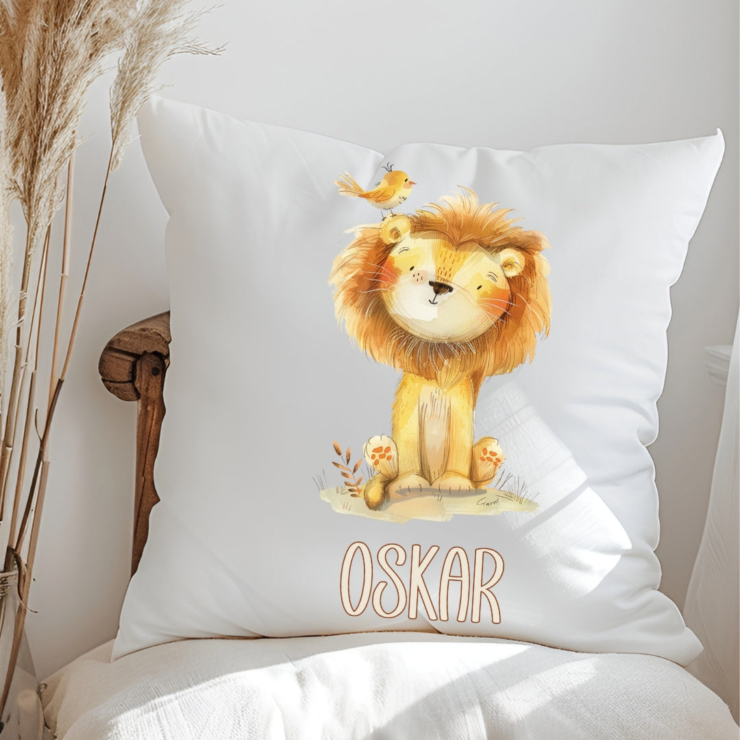 Personalisiertes Kissen mit süßen Tieren – Reh, Katze, Bär & Löwe