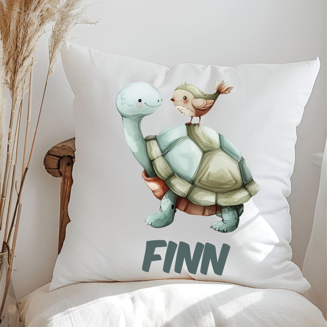 Kissen mit bunten Tieren & Namen – Panda, Pinguin & Co. – personalisiert