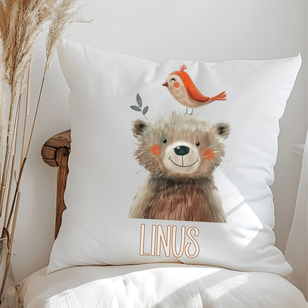 Personalisiertes Kissen mit süßen Tieren – Reh, Katze, Bär & Löwe